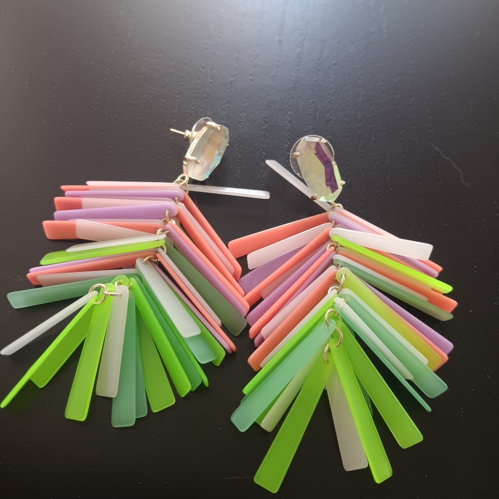 Kendra Scott Jasper Pastel Mix Fringe Drop Earrings Retro Multicolor - Picture 2 of 8